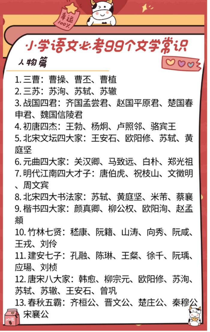 文学常识大全 必背、国学常识100题 含答案