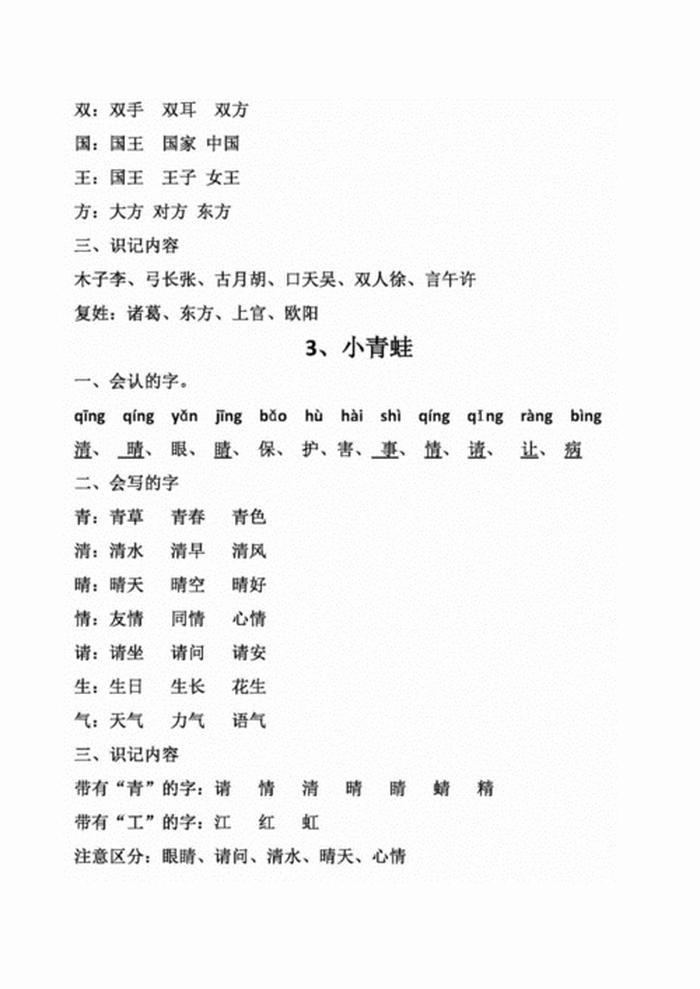 生活常识必背知识点；一年级必背知识点