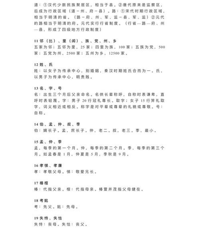 古代文化常识易混，词的有关文化常识