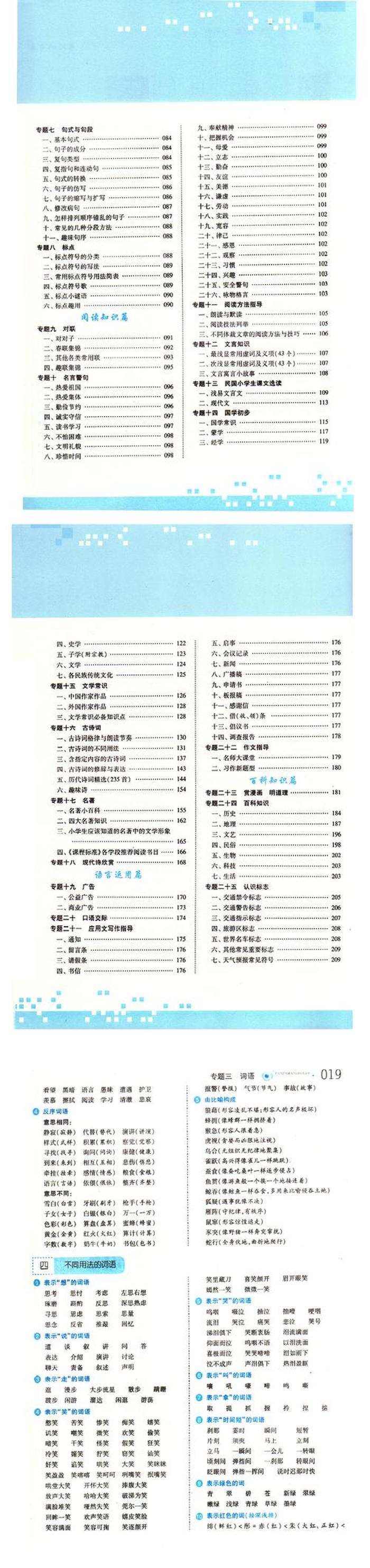 知识大全目录；《小学语文知识大全》