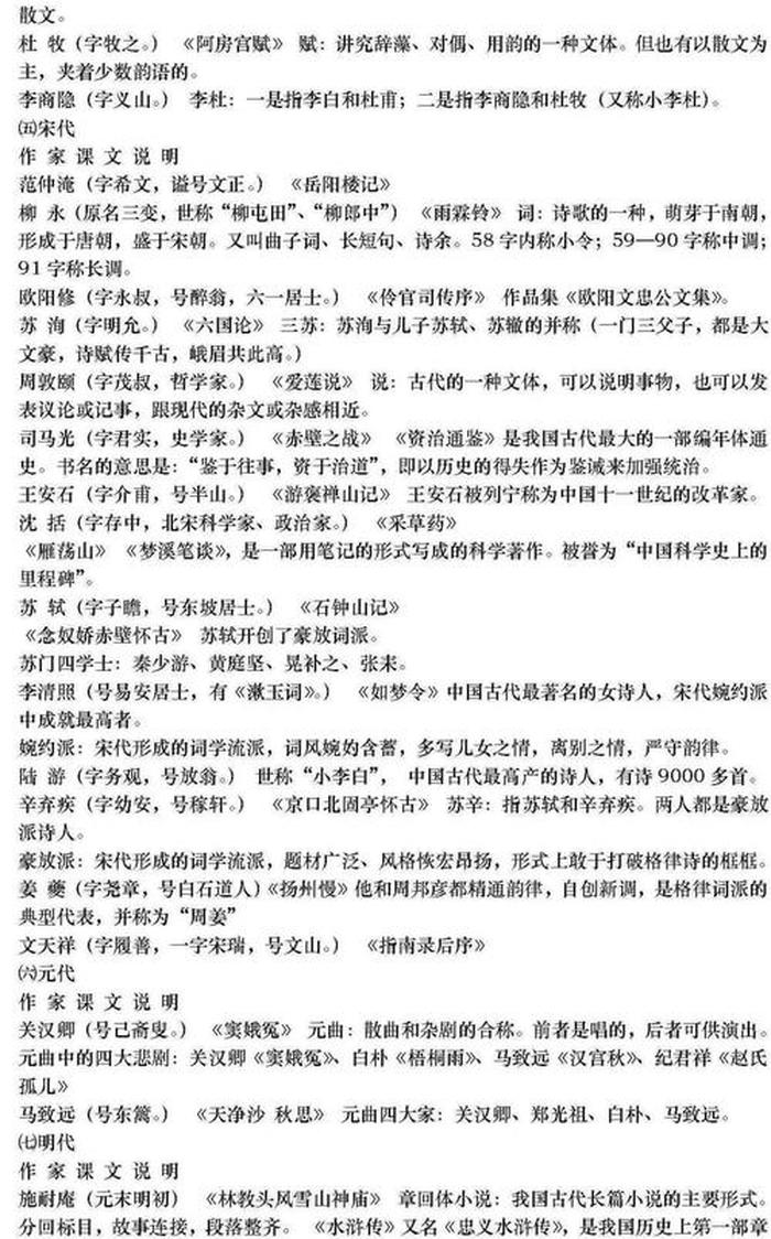 语文常识知识大全、高中生必备文学常识积累