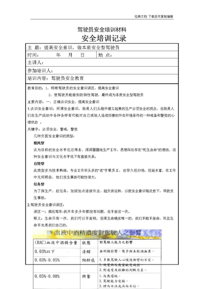 员工安全知识培训内容范文；安全培训记录内容怎么写