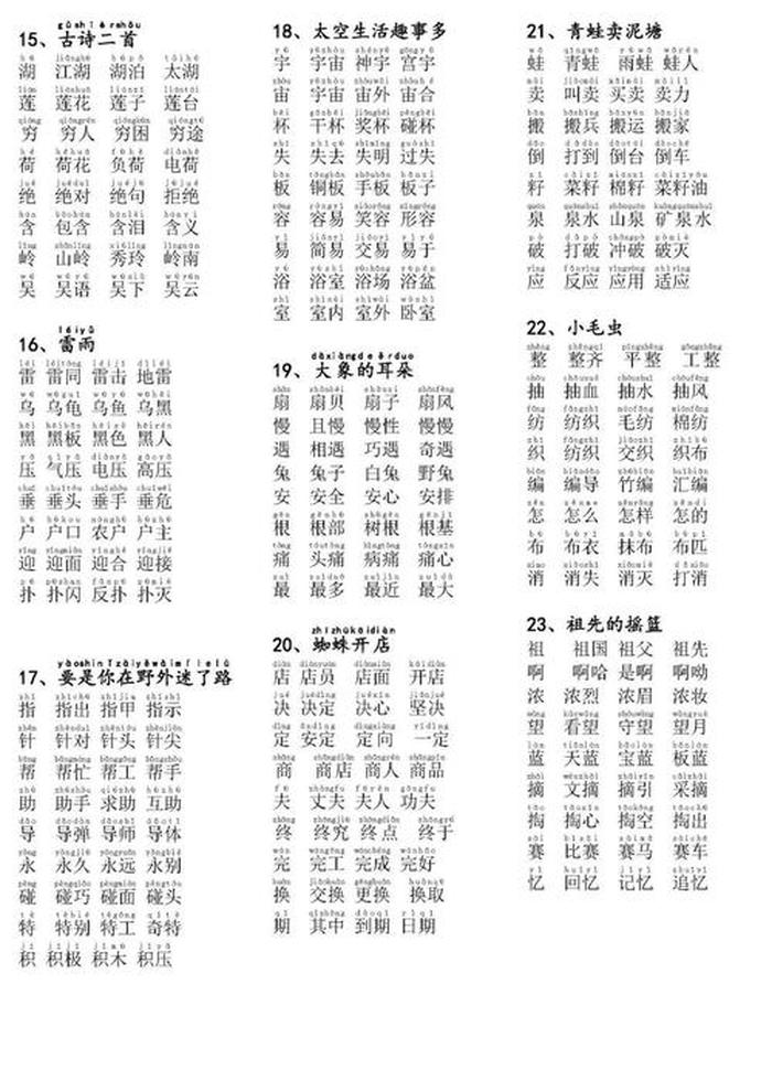 二年级语文下册生字拼音，二年级下册写字表