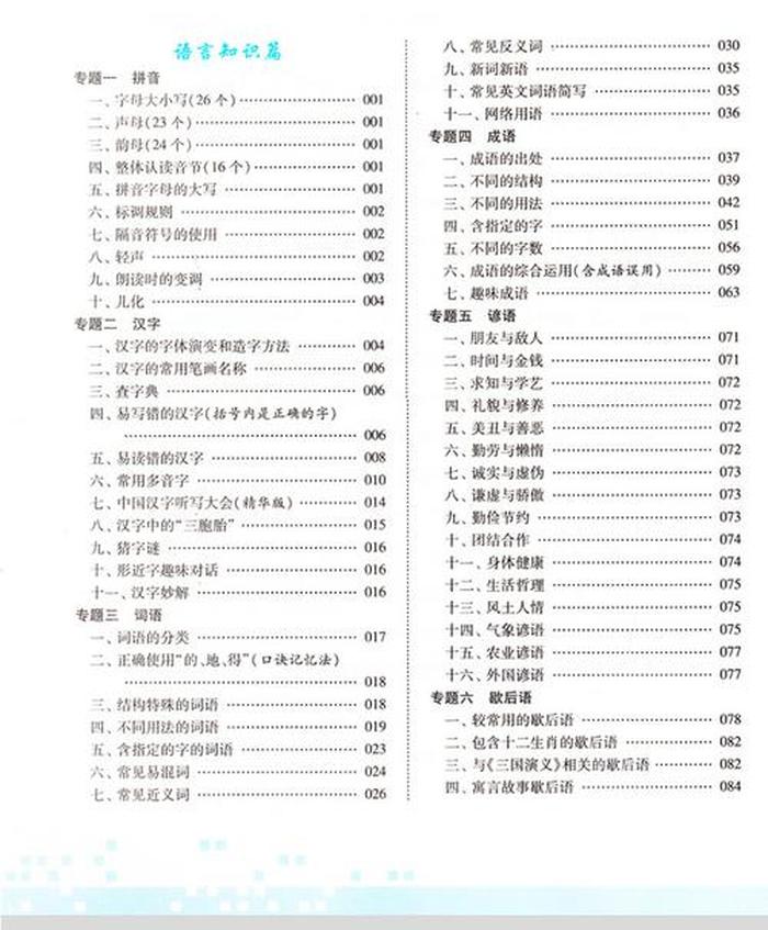 小学语文百科知识大全题 小学语文必考知识大全