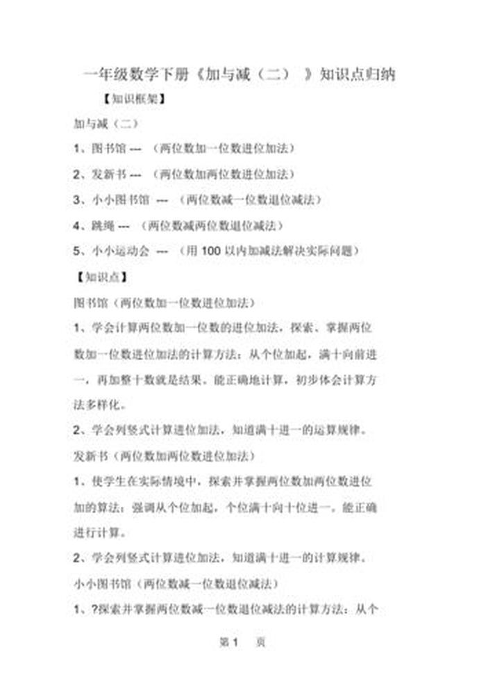 一年级百科常识知识大全 - 一年级数学知识归纳大全