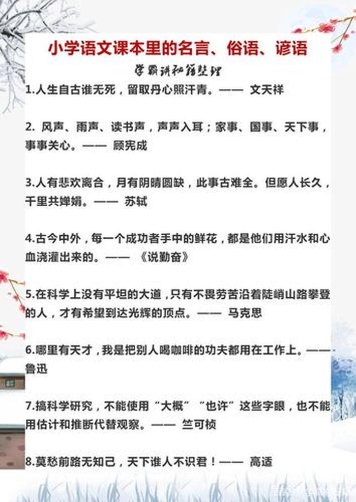 小学语文知识集锦中的名人名言，小学语文课本中的名言警句