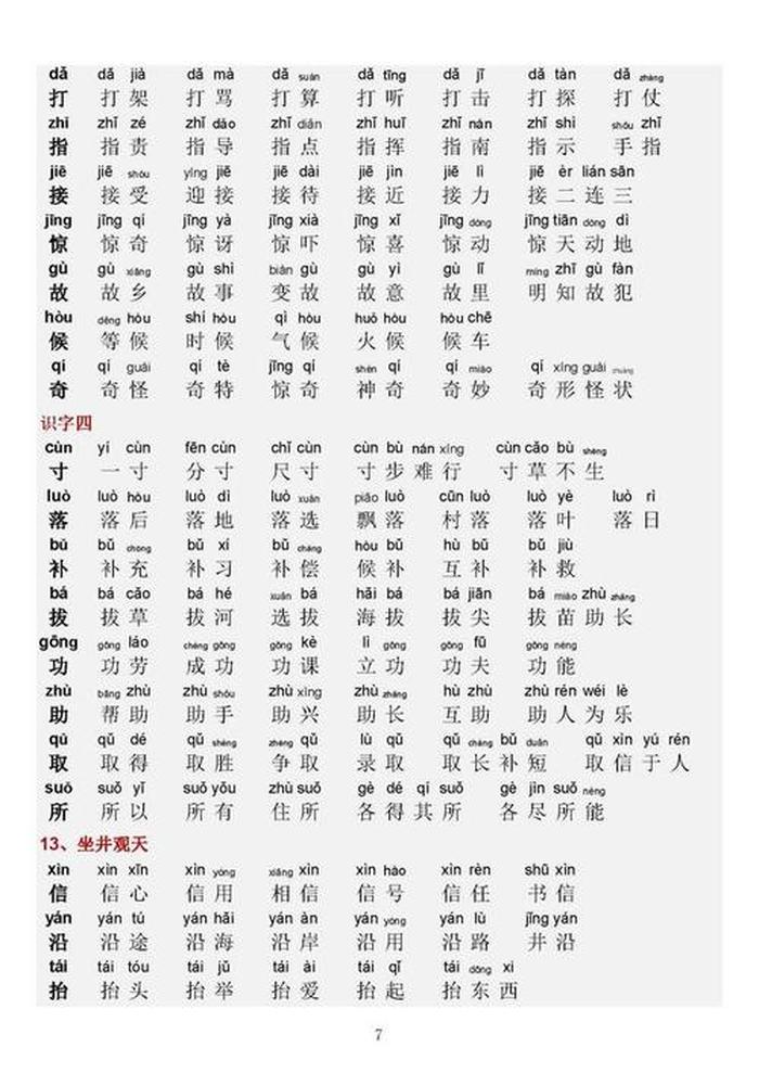 二年级上册语文拼音表、二年级语文上册23课生字表