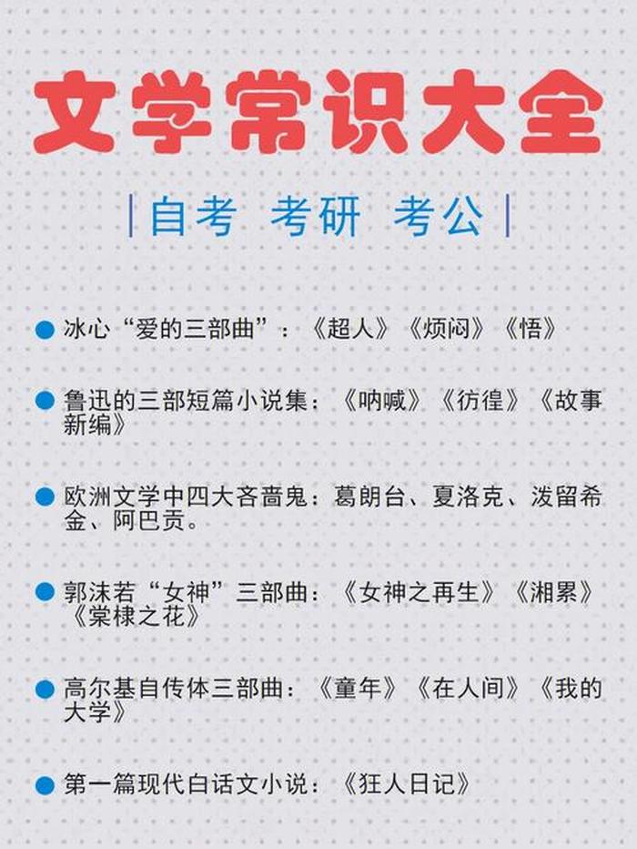 中国文学常识大全汇总必考考研、1～6年级的文学常识