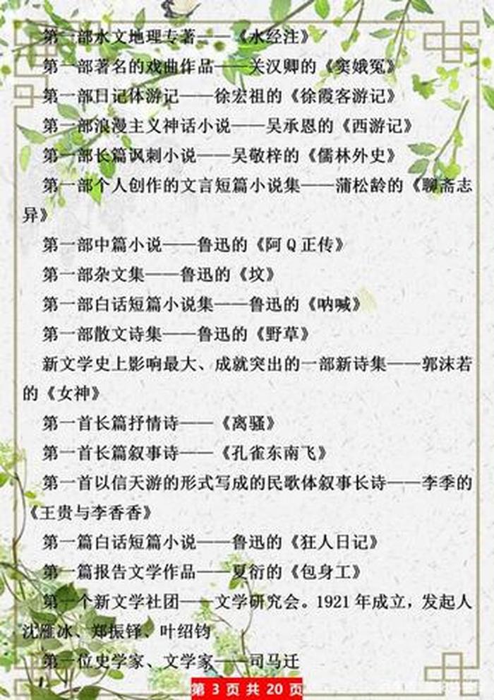 小学生文学常识积累、文学小知识科普