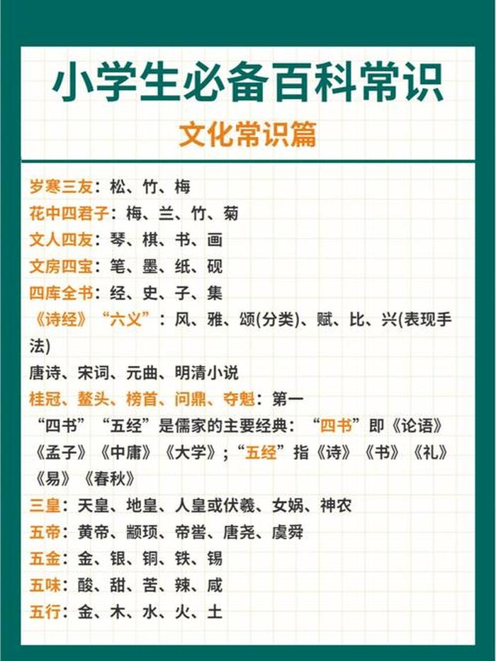 小学生百科知识大全集，小学生常识知识大全