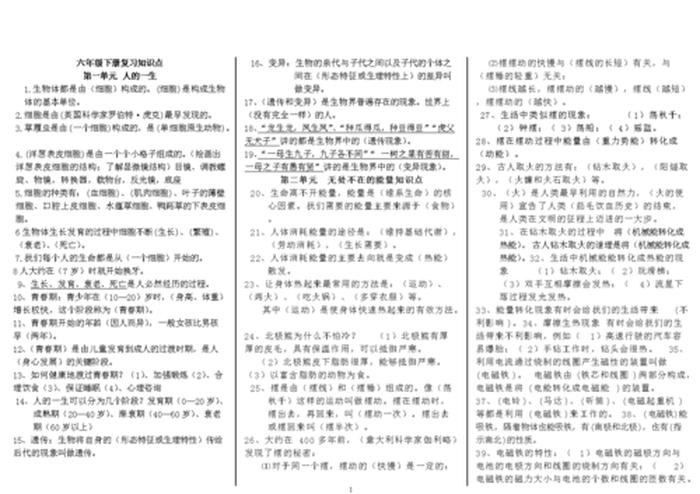 科学小知识长一点 - 六年级科学必考知识点