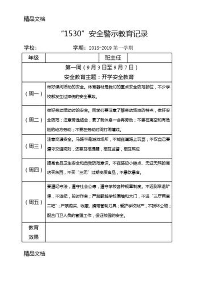 班主任安全教育记录100篇 - 每日安全教育100条