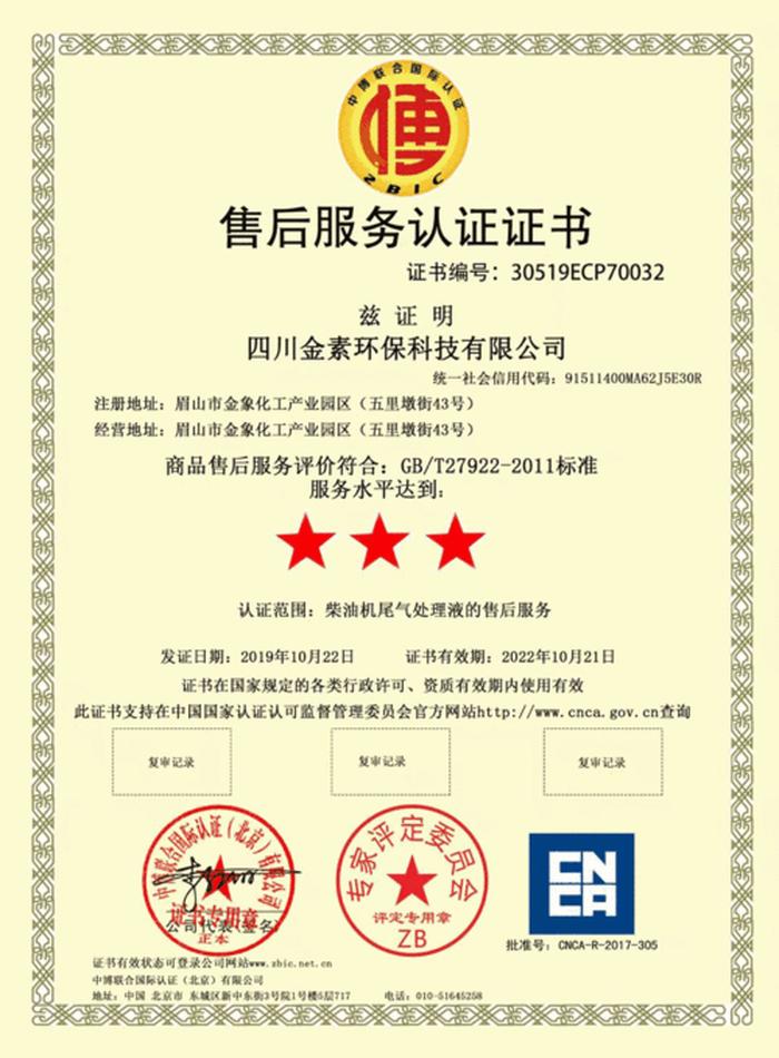 知识产权管理体系认证 - 商品售后服务评价认证证书
