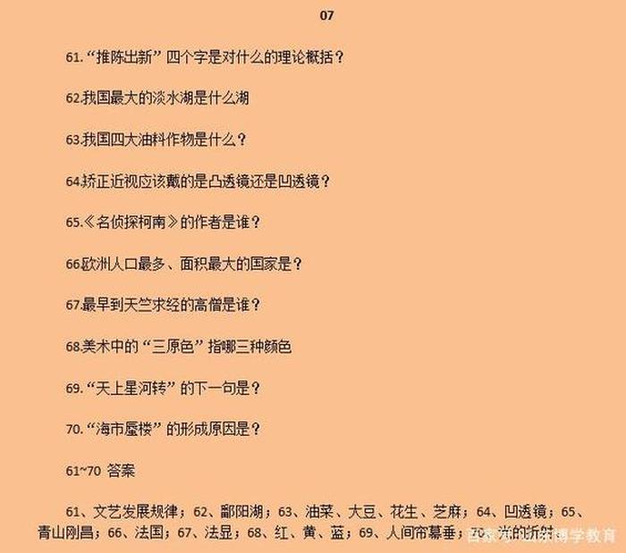 初中百科知识题库 初中生基本常识100题
