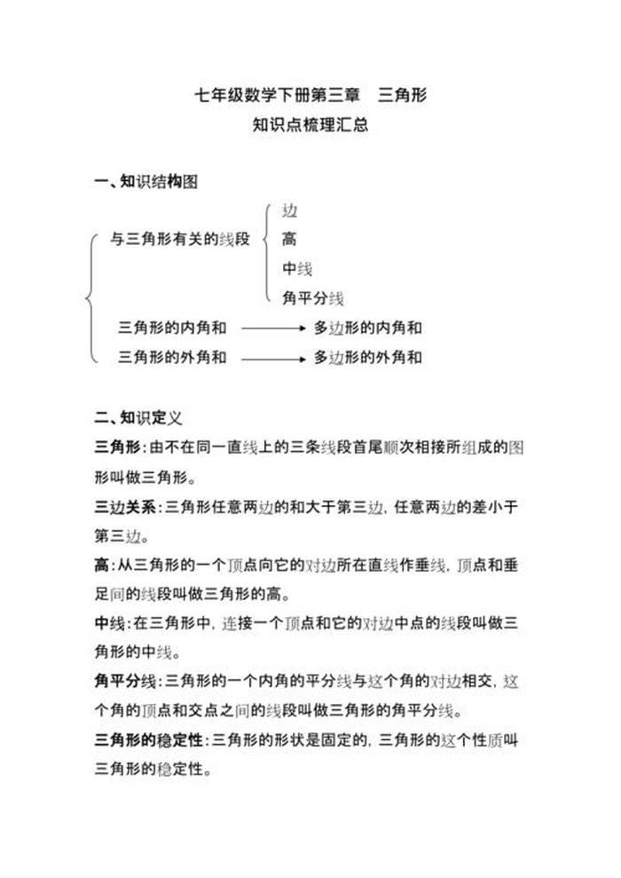 三角形三个部分的知识整理、三角形的重心