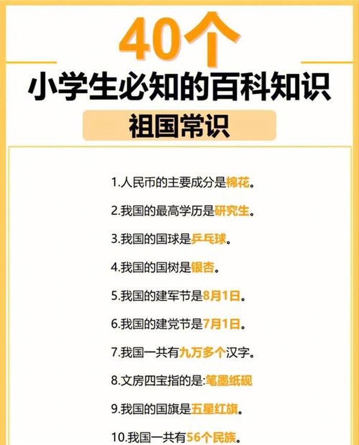 小学生常识题 - 孩子必知的中国知识