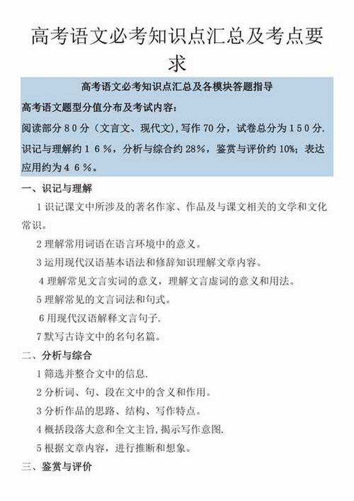 高中语文必考文化常识大全 文学常识的知识点汇总