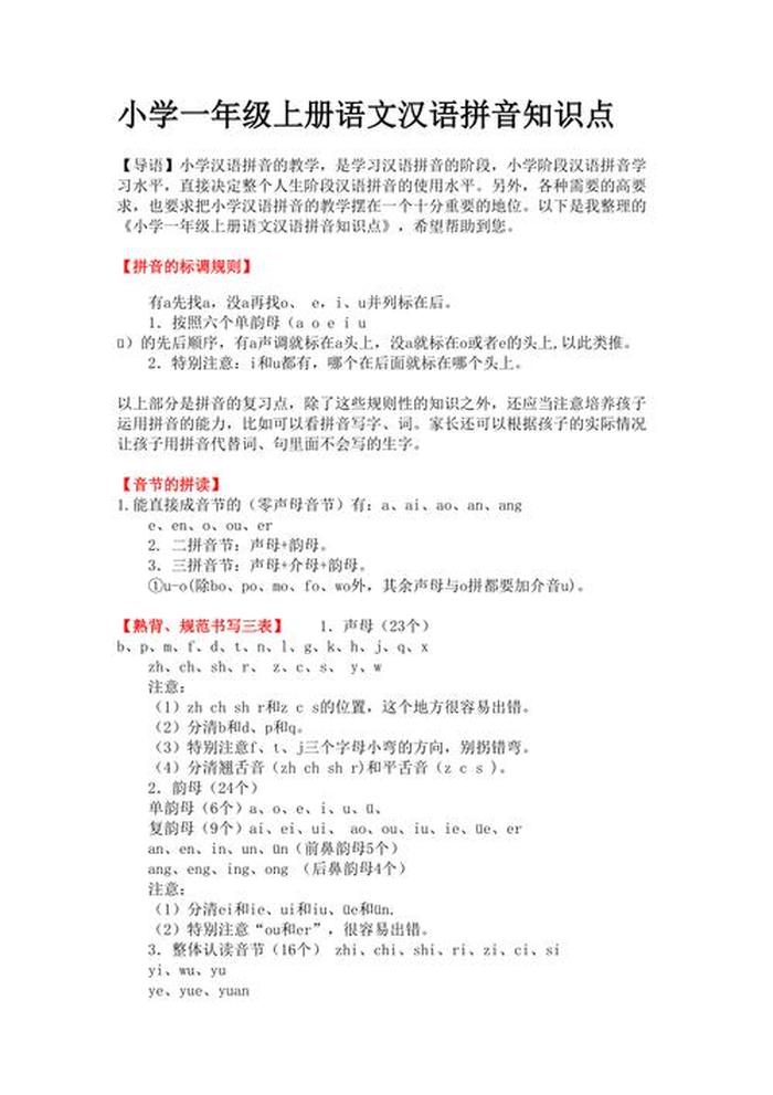 拼音相关知识有哪些 拼音知识点归纳总结