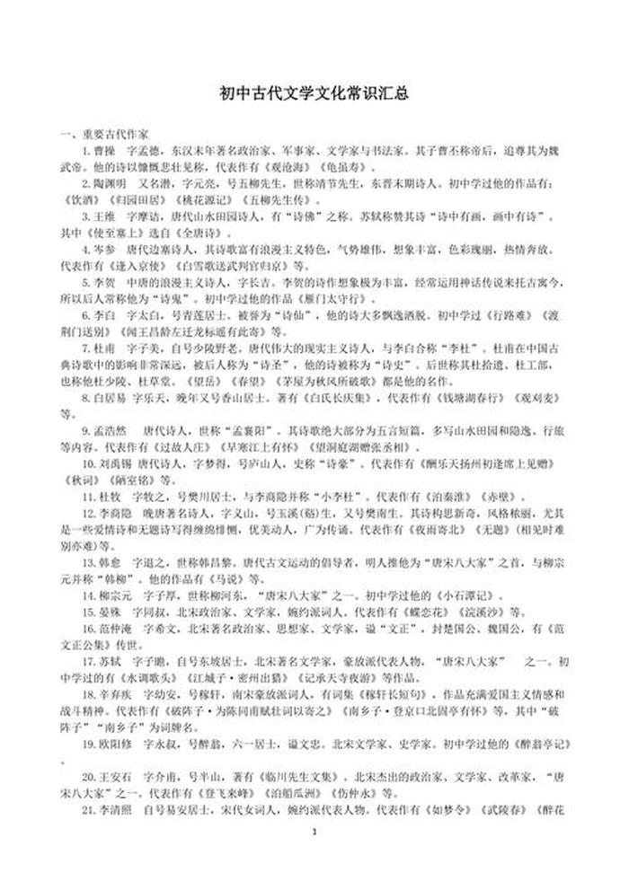 文学常识大全必背 初中语文必背文学常识大全