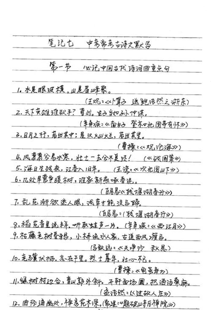 初中语文知识大全手写，初中语文考点总结大全