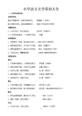 小学生必背文学常识全部 必备常识