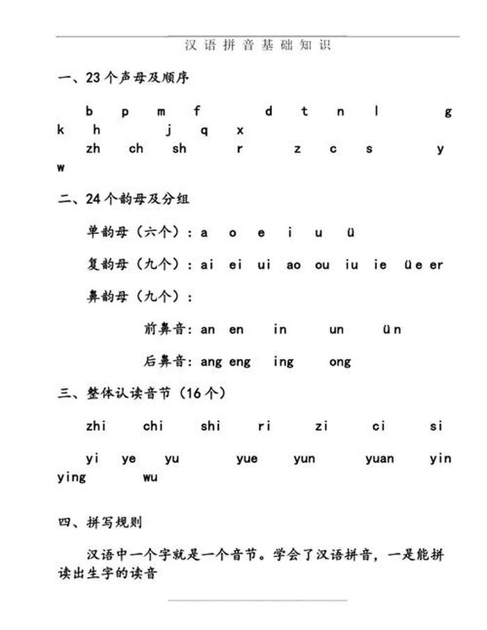 拼音拼写知识大全；所有拼音知识点汇总