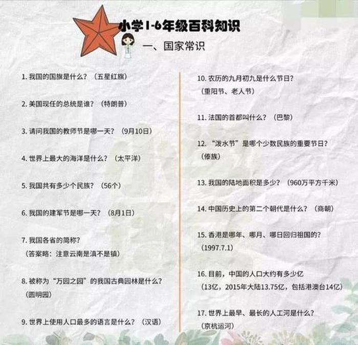 小学百科知识大全 小知识大全300个