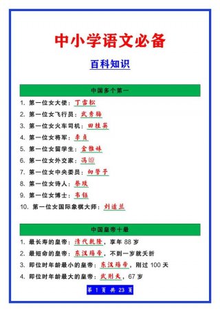 小学生生活认知百科知识大全、小学生常识知识大全