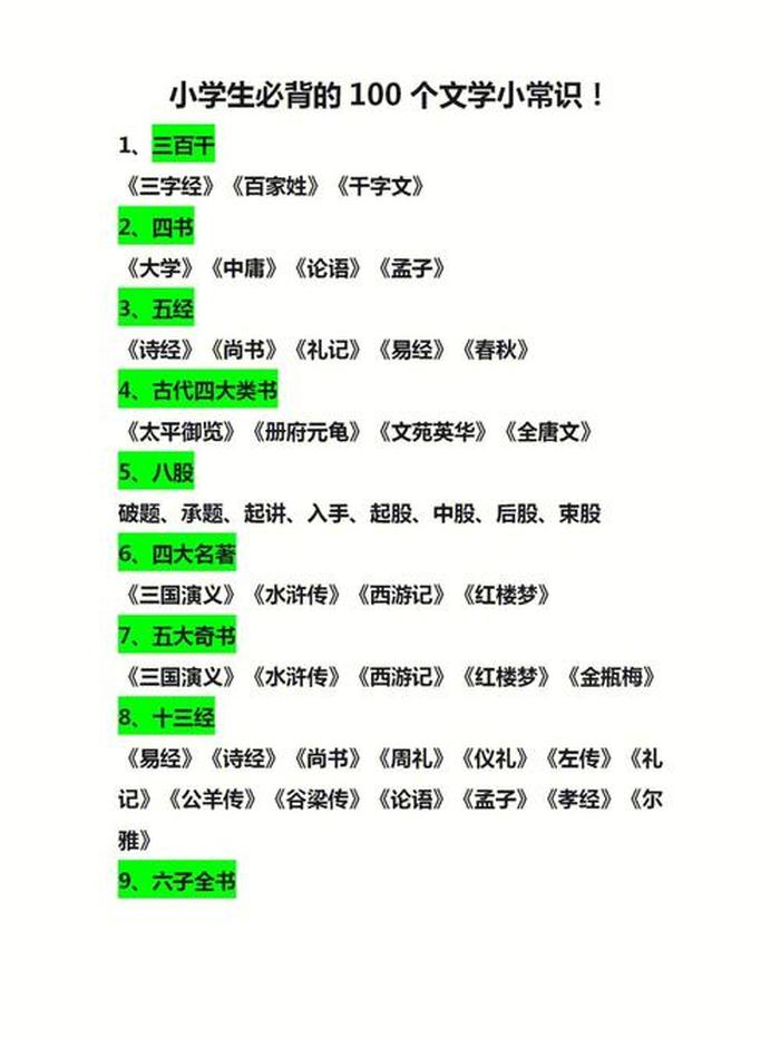 百科知识大全100字，100个必背国学常识