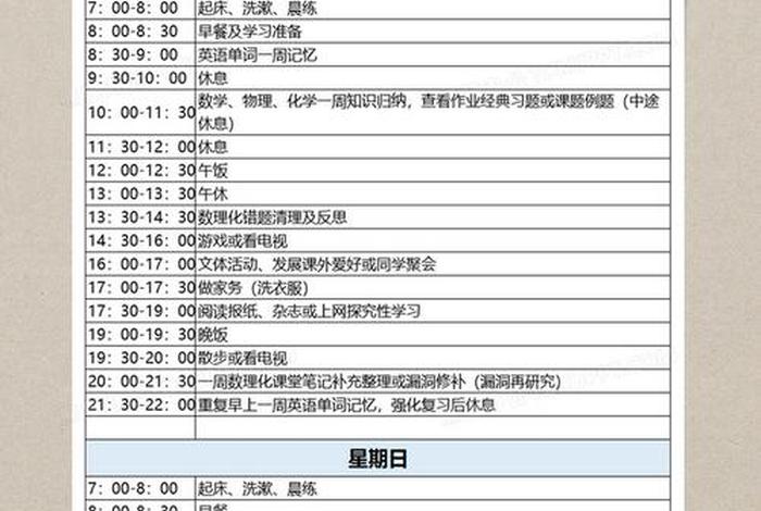 中学生学习计划（初中生暑假学习计划表）