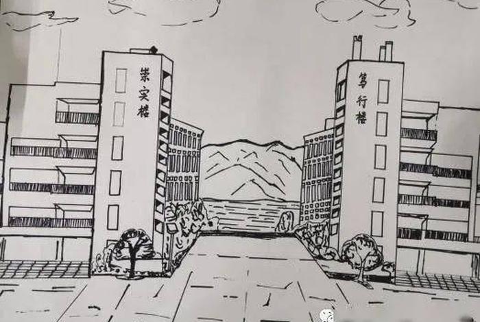 绘画学校素描图 - 学校素描画图片简单一点