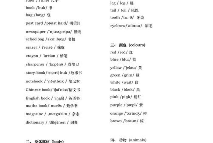 小学英语学习单词，小学英语单词讲解