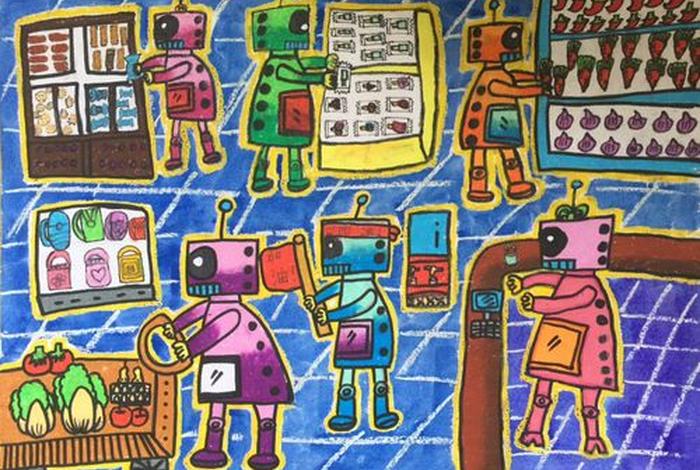 智能学校画 - 智能校园绘画图片