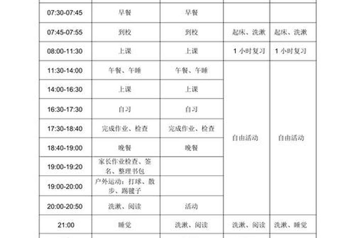作息时间表模板；作息时间表小学生