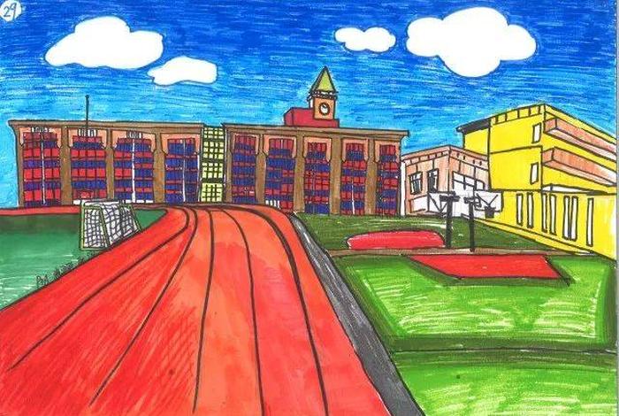学校的图片绘画 - 校园主题绘画