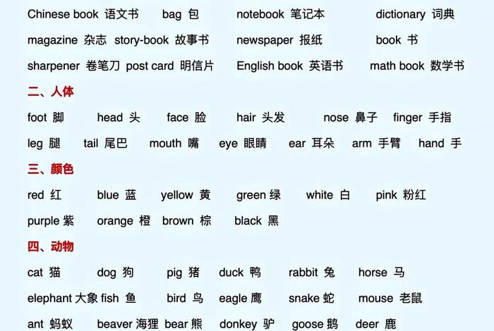 小学英语学习单词，小学英语单词讲解