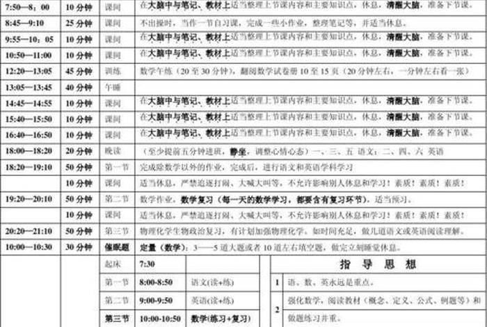 高三学习计划时间表 初二学霸的每日计划表