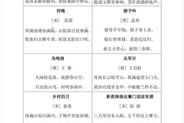 五下必背古诗 - 五上必背古诗
