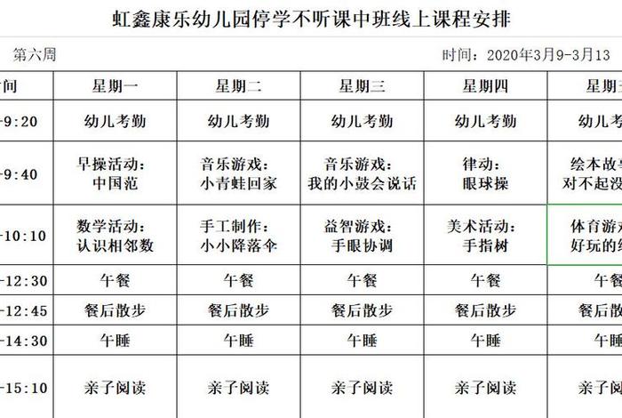 幼儿园中班学习课程 - 幼儿园中班教学课程安排表