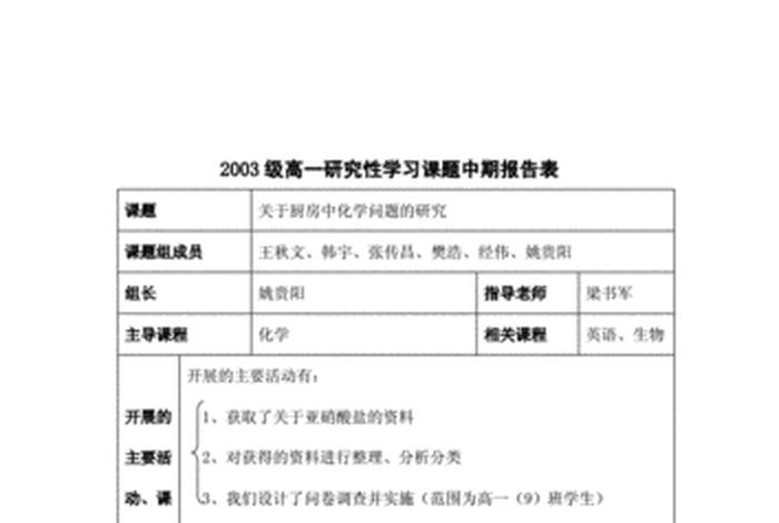高中研究性学习项目设计（研究性课题研究报告高中生项目设计）
