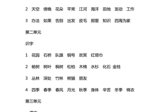 二年级语文上册全部课文 二年级语文上册全部课文词语表