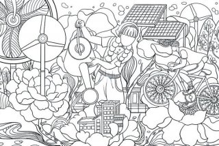 低碳生活海报手绘；低碳生活海报手绘黑白