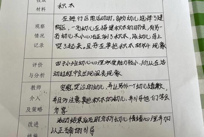 生活观察记录分析与措施；生活动观察记录
