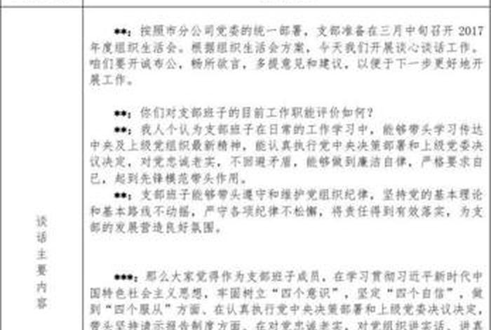 党支部民主生活会谈心谈话记录 党支部组织生活会谈心谈话记录表内容