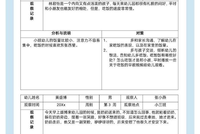 小班生活常规观察记录，小班生活观察记录50篇个案