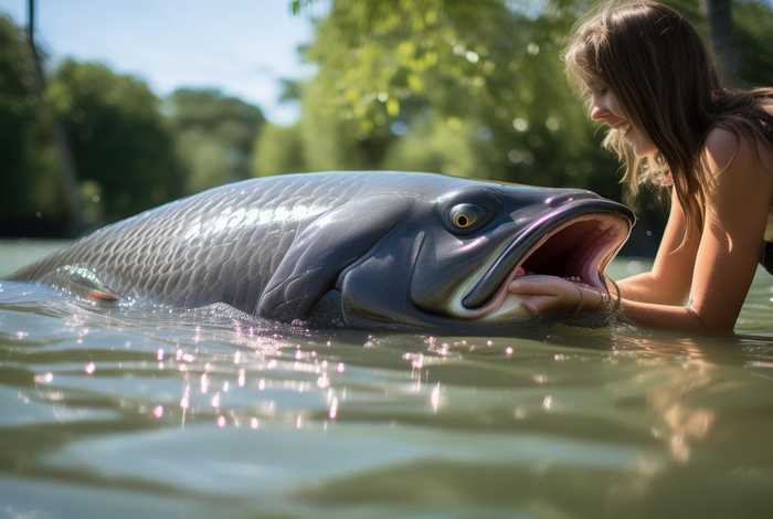女子喂养500斤大鱼当宠物一喊就来、女子作死徒手喂鱼 女子喂养500斤大鱼当宠物一喊就来、女子作死徒手喂鱼