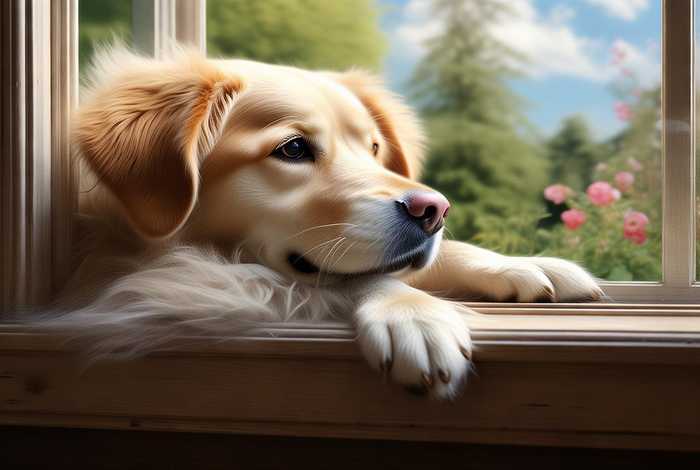 图片宠物狗趴在窗口望着外面是什么意思（图片宠物狗趴在窗口望着外面是什么意思呢）