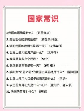 小学生百科常识知识大全；小学生关于中国的常识