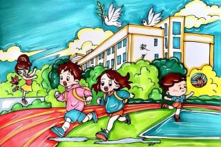 学校的图片绘画 - 校园主题绘画