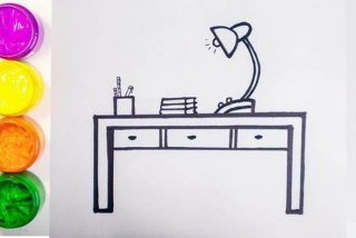 学习桌简笔画，书桌简笔画